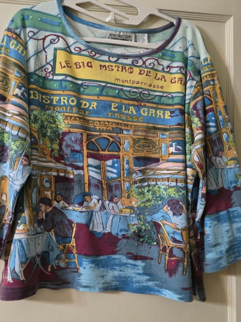 XL New Direction Parisian Colorful "Art to Wear" Bistro 100% Cotton 3/4 Sleeves